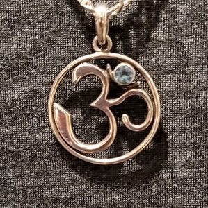 Sterling Silver Ohm Pendant with Aquamarine Stone for Yoga Girls!